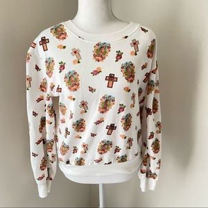 SOLD Forever21 White Virgin Mary Catholic Christian Print Crew Neck Sweater M
